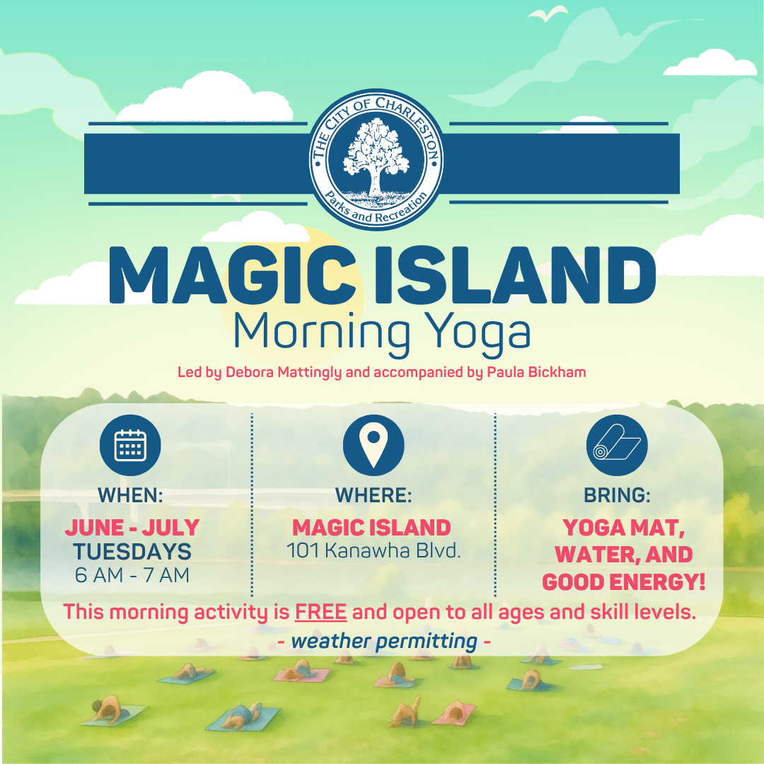 this graphic provides information related to Magic Island Morning Yoga.  The information is included in the copy on this page.