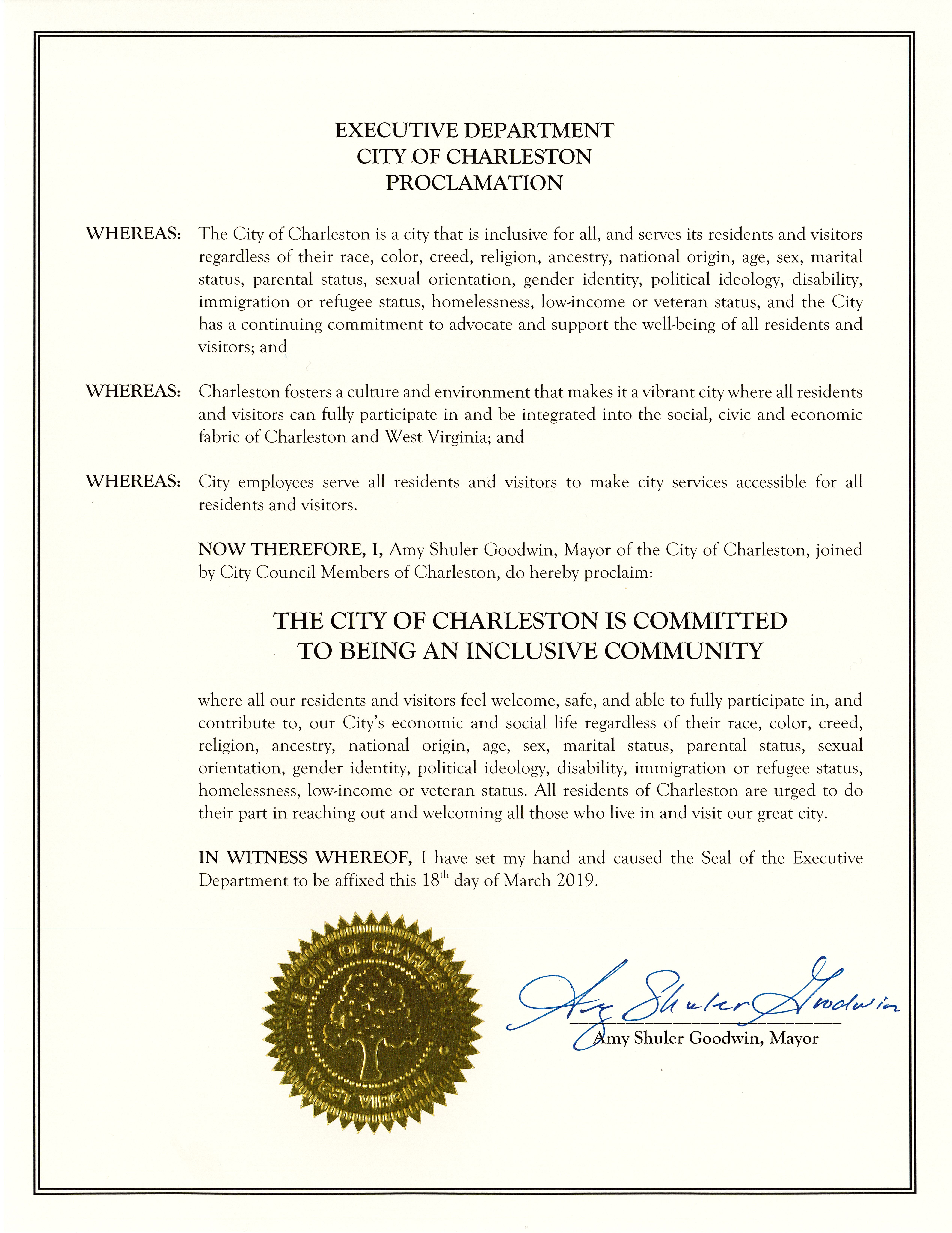 2019 Proclamations City of Charleston
